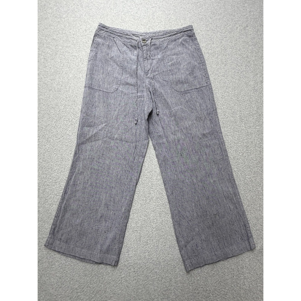 Pendleton Pants‎ Womens Petite 6 Blue Linen Chambray Wide Leg Drawstring Casual